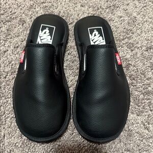 Vans Kids Black Leather Slippers